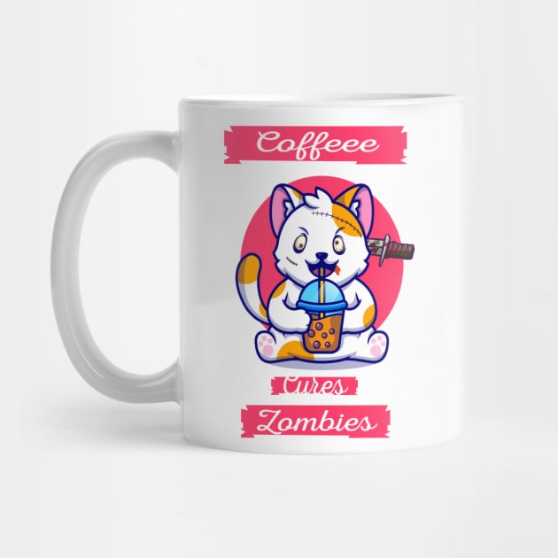 coffee zombie cat coffee cures zombies  gift for cat lovers coffee addict zombies lovers. by Mikaels0n